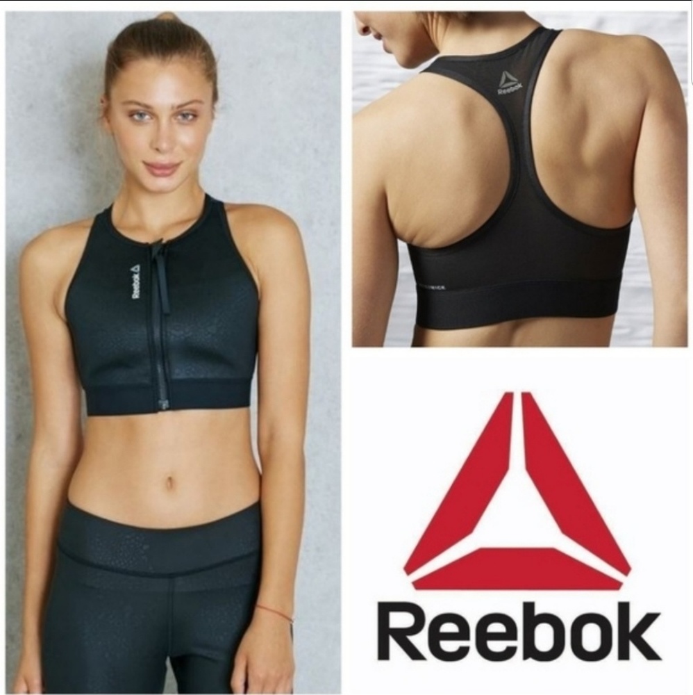 Reebok Front Zipper Crop Top Sports Bra Snakeskin